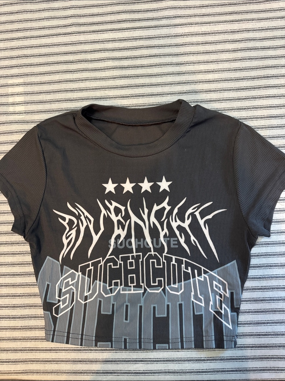 Black Graphic Crop Tee with White Print